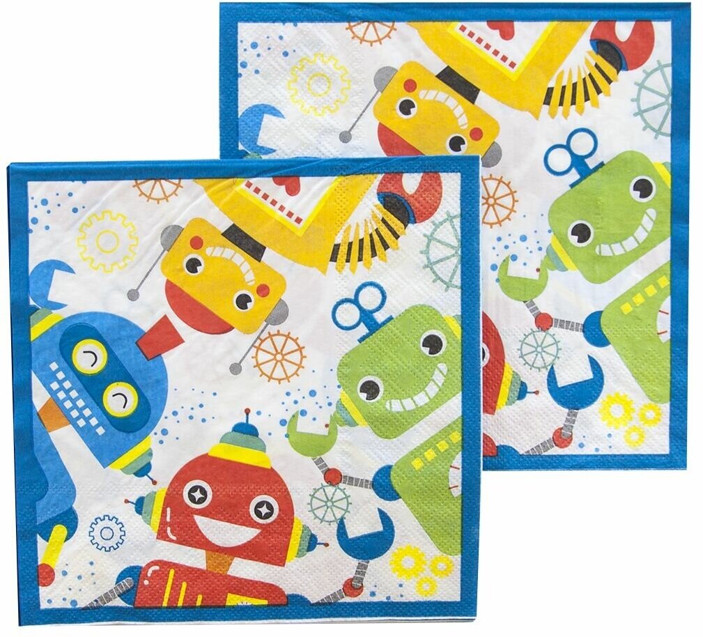 фото Салфетки, Веселые роботы, Разноцветный, 33*33 см, 12 шт.