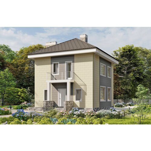 Проект компактного двухэтажного дома (105 м2, 8м x 8м) Rg4888