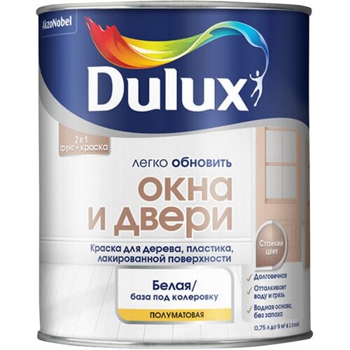 Краска в/д dulux окна и двери база bc 0,75л бесцветная, арт.5327290