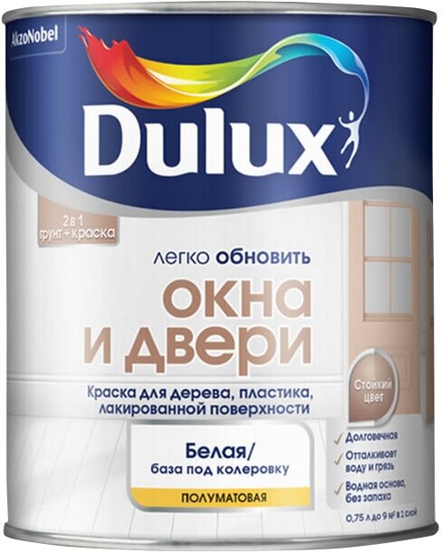 Краска в/д DULUX Окна и Двери база BC 0,75л бесцветная, арт.5327290