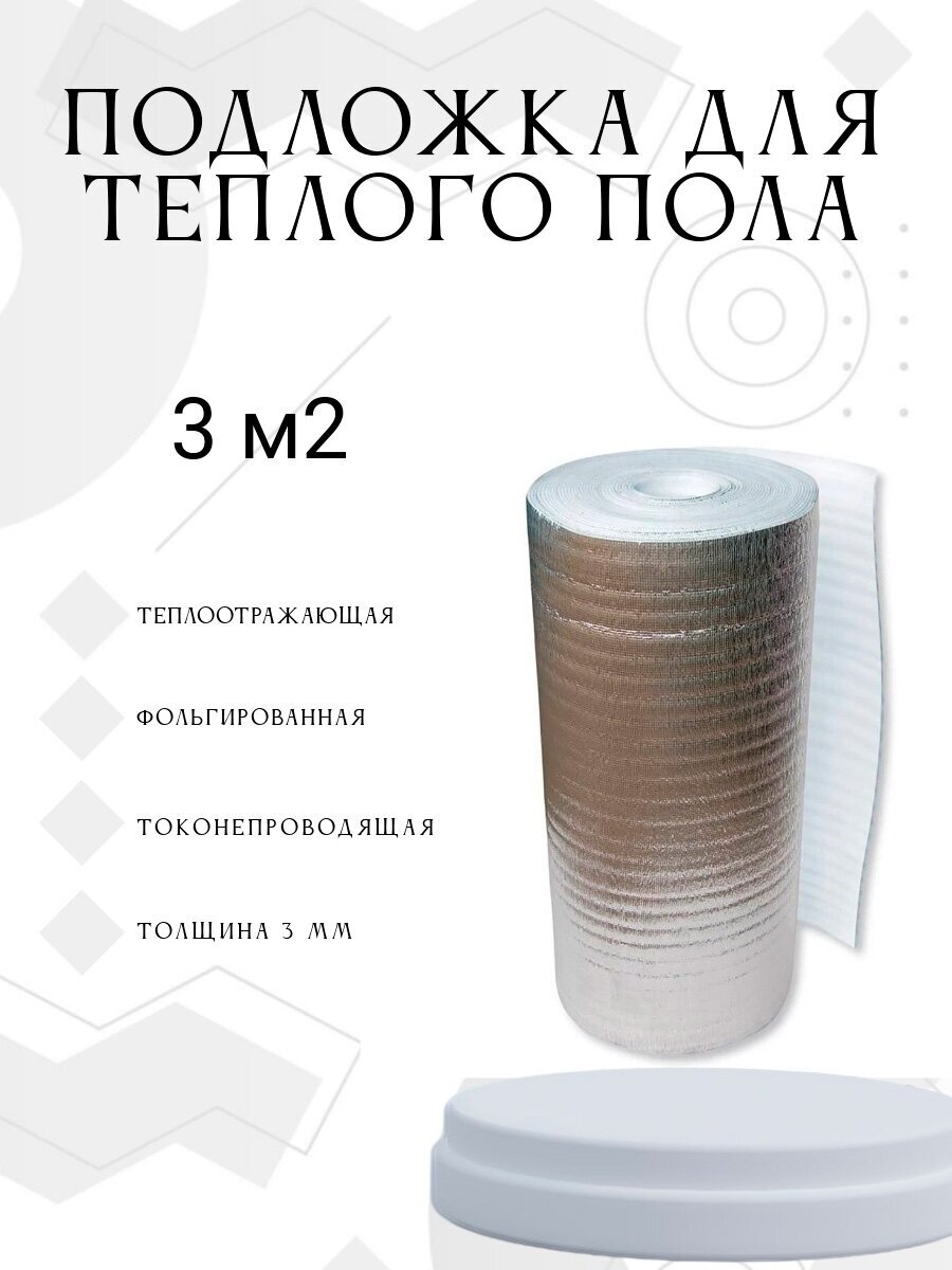 Теплоотражающая подложка для теплого пола (3м х 1м, толщина 3 мм), 3м2