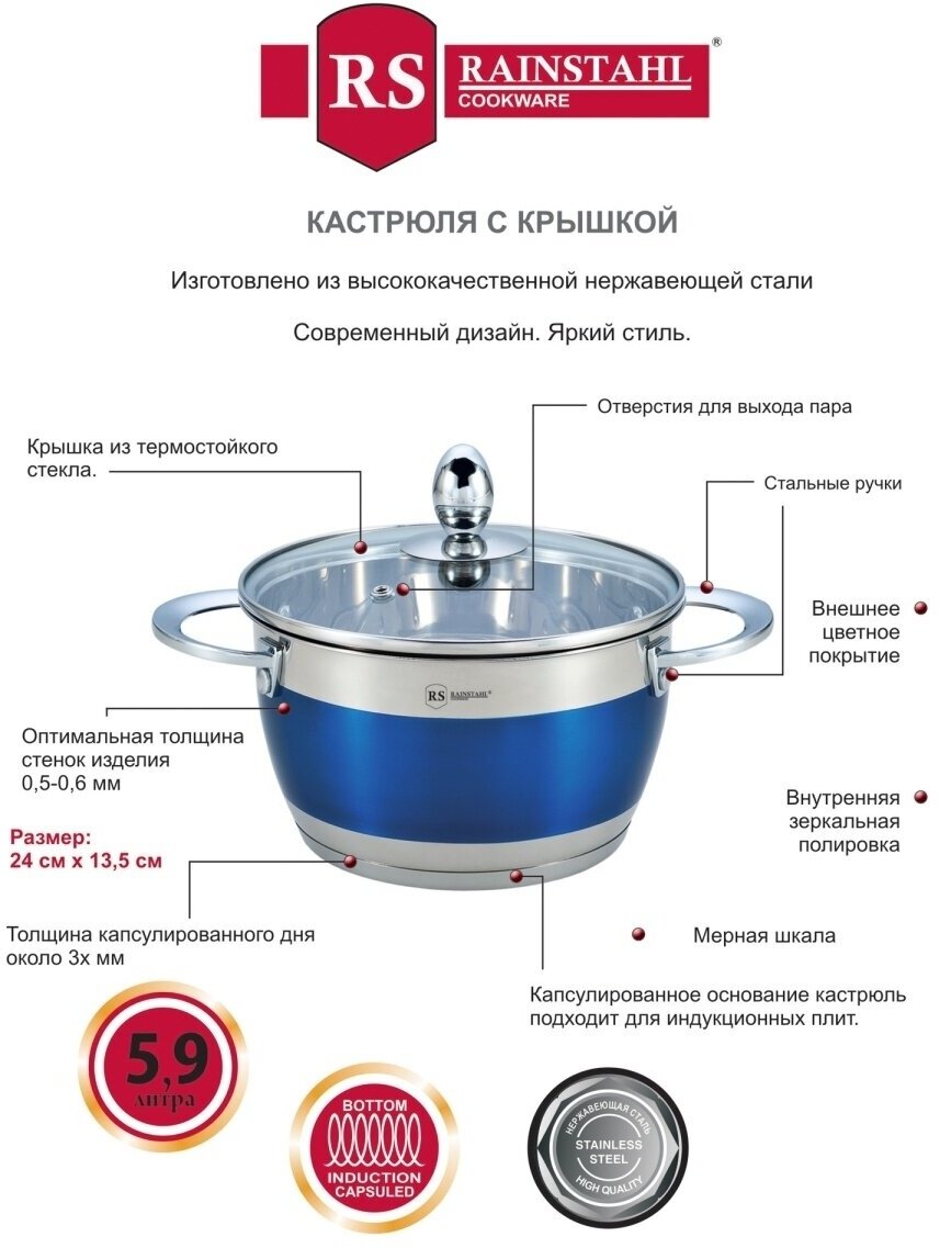 Кастрюля из нержавеющей стали 5.9 л Rainstahl, RS\CS 1818-24