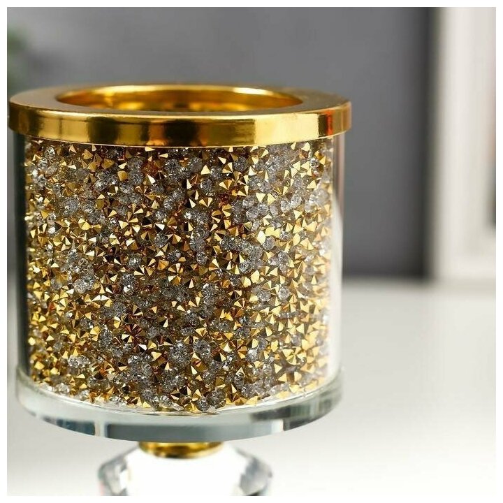 Подсвечник стекло на 1 свечу "Золотые камешки" ножка с кристаллами 16,5х7,5х7,5 см - фотография № 3
