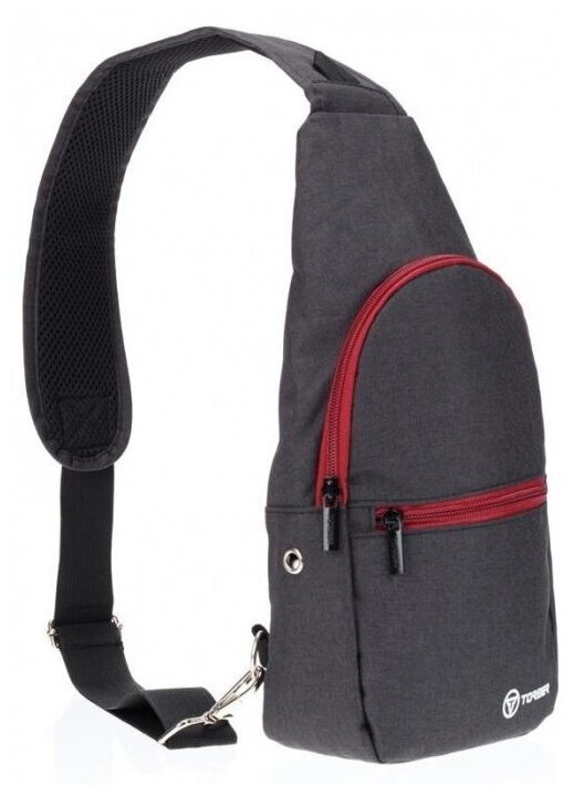 Рюкзак TORBER с одним плечевым ремнем, чёрный/бордовый, полиэстер 300D/ткань катионик, 33 х 17 х 6 см (T062-BRD)