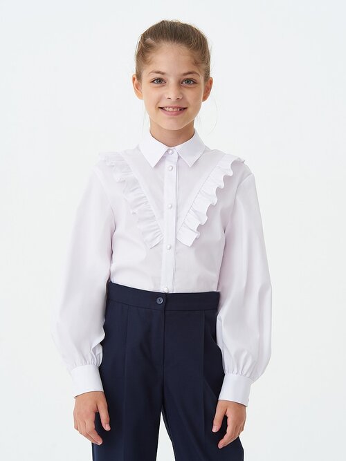 Школьная блуза SMENA, на пуговицах, длинный рукав, размер 146/72, белый