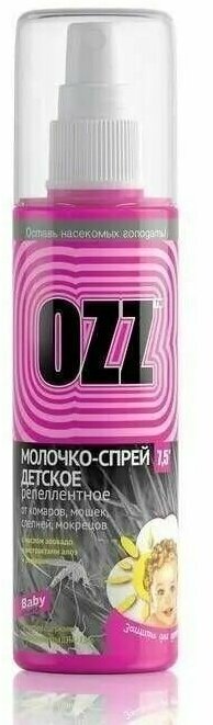 Молочко детское репеллентное от комаров мошек слепней мокрецов OZZ Baby спрей 100 мл