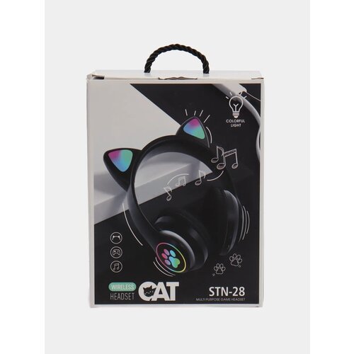 Детские беспроводные блютуз наушники с кошачьими ушками светящиеся черные 64900₽