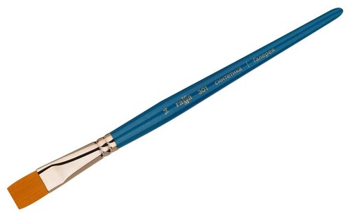Кисть ГАММА Галерея, №14 синтетика, плоская, короткая ручка (301014) №14, 1 шт., синий