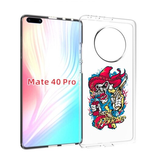 Чехол MyPads нарисованный скелет с писталетом для Huawei Mate 40 Pro (NOH-NX9) задняя-панель-накладка-бампер