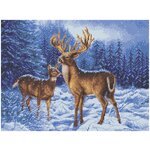 Олени в зимнем лесу Рисунок на ткани 27х35,5 Каролинка ткбж 3037 - изображение