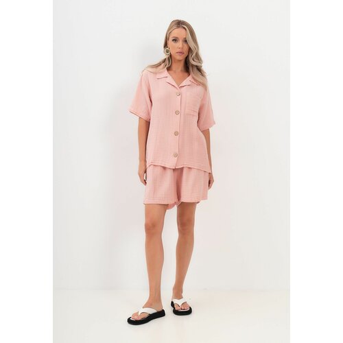 Костюм Luisa Moretti, рубашка и шорты, классический стиль, прямой силуэт, размер 44/46, розовый