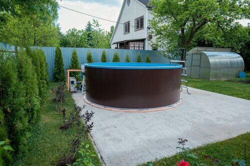 Изображение товара Бассейн каркасный LARIMAR: морозоустойчивый, круглый. 488 х 125 см. Цвет шоколад + Чашковый пакет толщиной 0,55 мм.