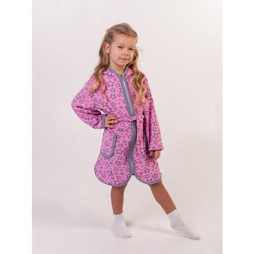 фото Халат дети в цвете, длинный рукав, пояс/ремень, капюшон, карманы, размер 32-116, розовый, серый