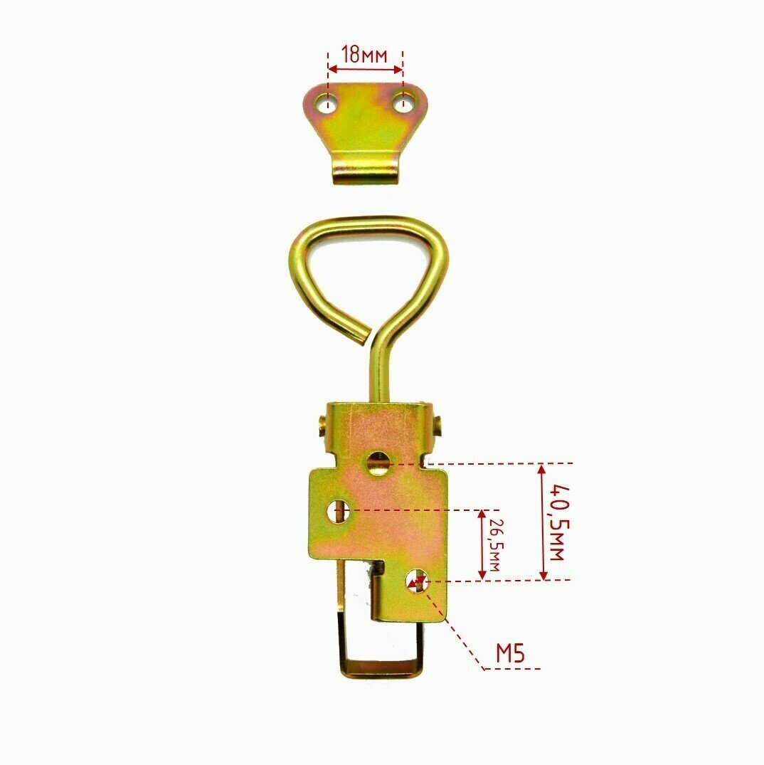 Замок регулируемый для тары натяжной 100-115, в комплекте с крючком, замок для мебели и прицепов, жёлтый цинк, (4 шт.) - фотография № 5