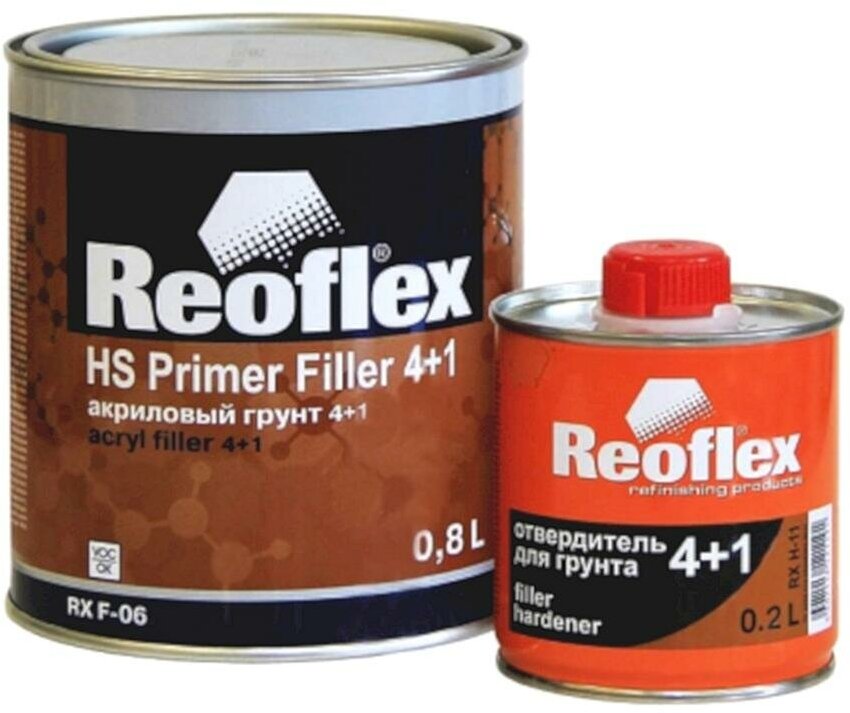 Акриловый автомобильный грунт выравниватель Reoflex RX F-06 4+1 HS Primer Filler черный 08 л. с отвердителем 02 л.