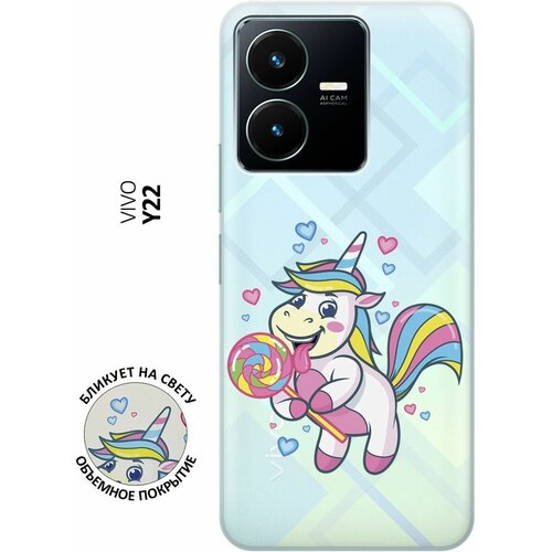 Силиконовый чехол с принтом Unicorn and candy для Vivo Y22 / Виво У22 силиконовый чехол с принтом unicorn and candy для vivo y22 виво у22