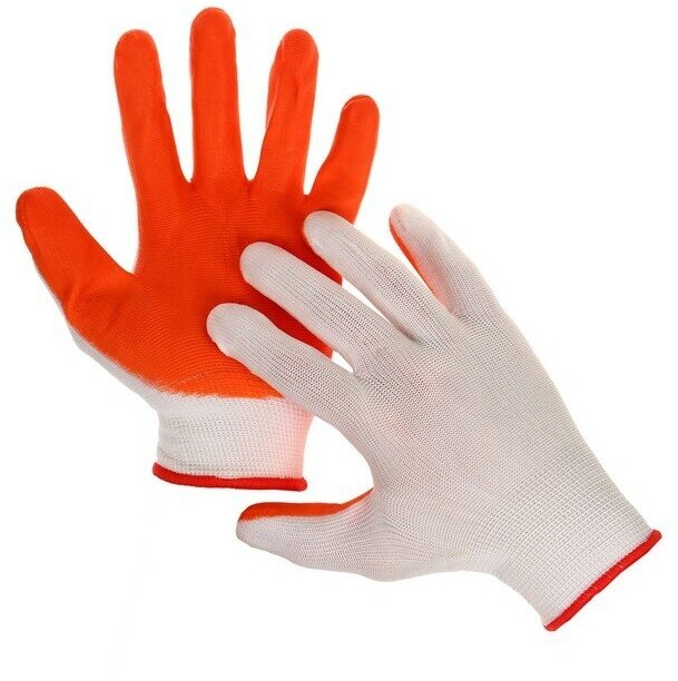 Перчатки нейлоновые, с нитриловым обливом, размер 8, оранжевые - фотография № 1