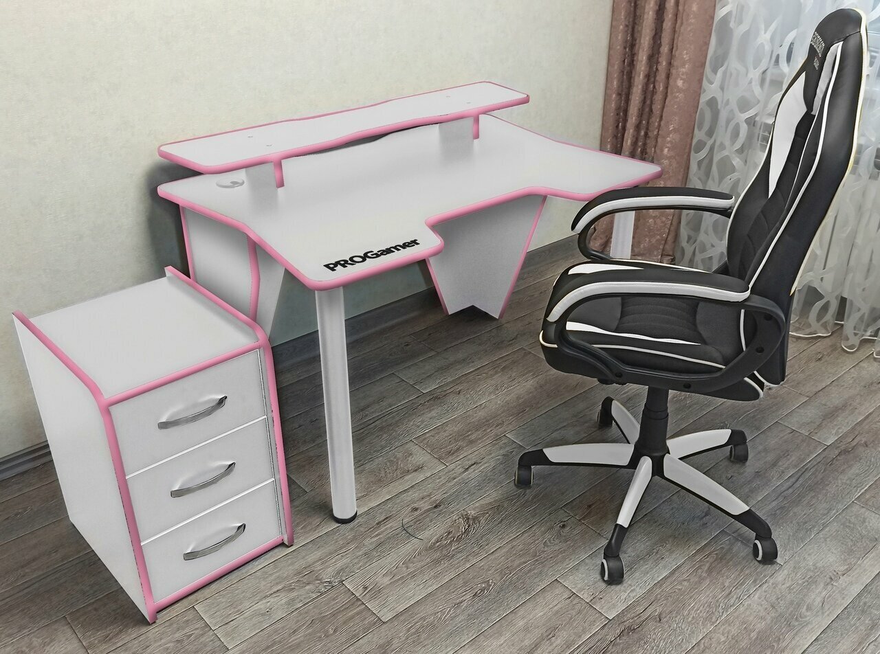 Геймерский игровой компьютерный письменный стол Вектор белый розовый - фотография № 12