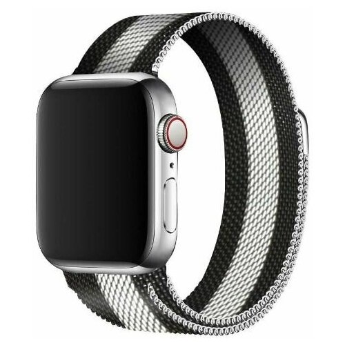 Ремешок Watch Series 42/44мм Milanese магнитный, черный (белая полоска)