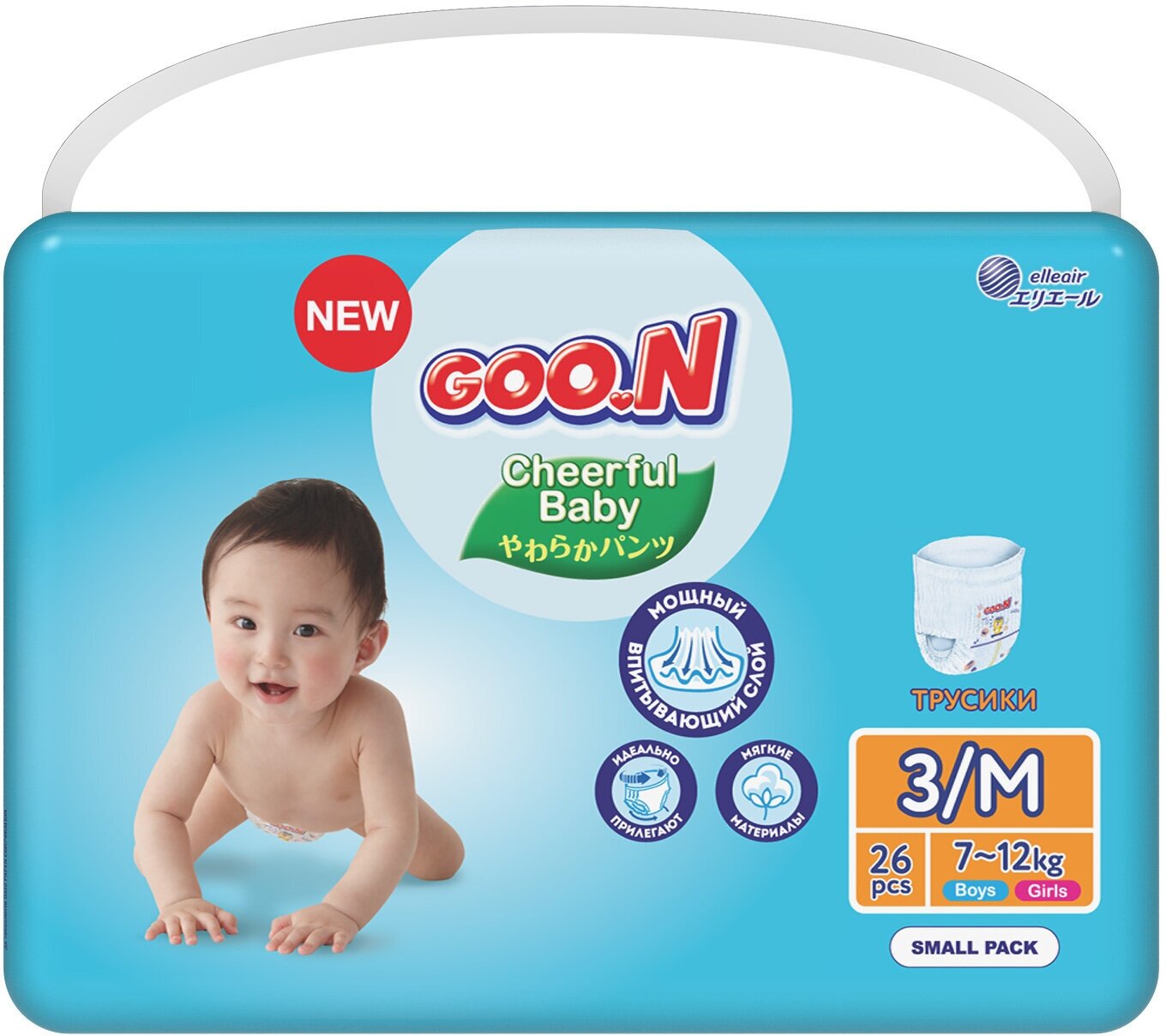 Подгузники-трусики GOO.N Cheerful baby, 3/M, 7-12 кг, 26 шт.