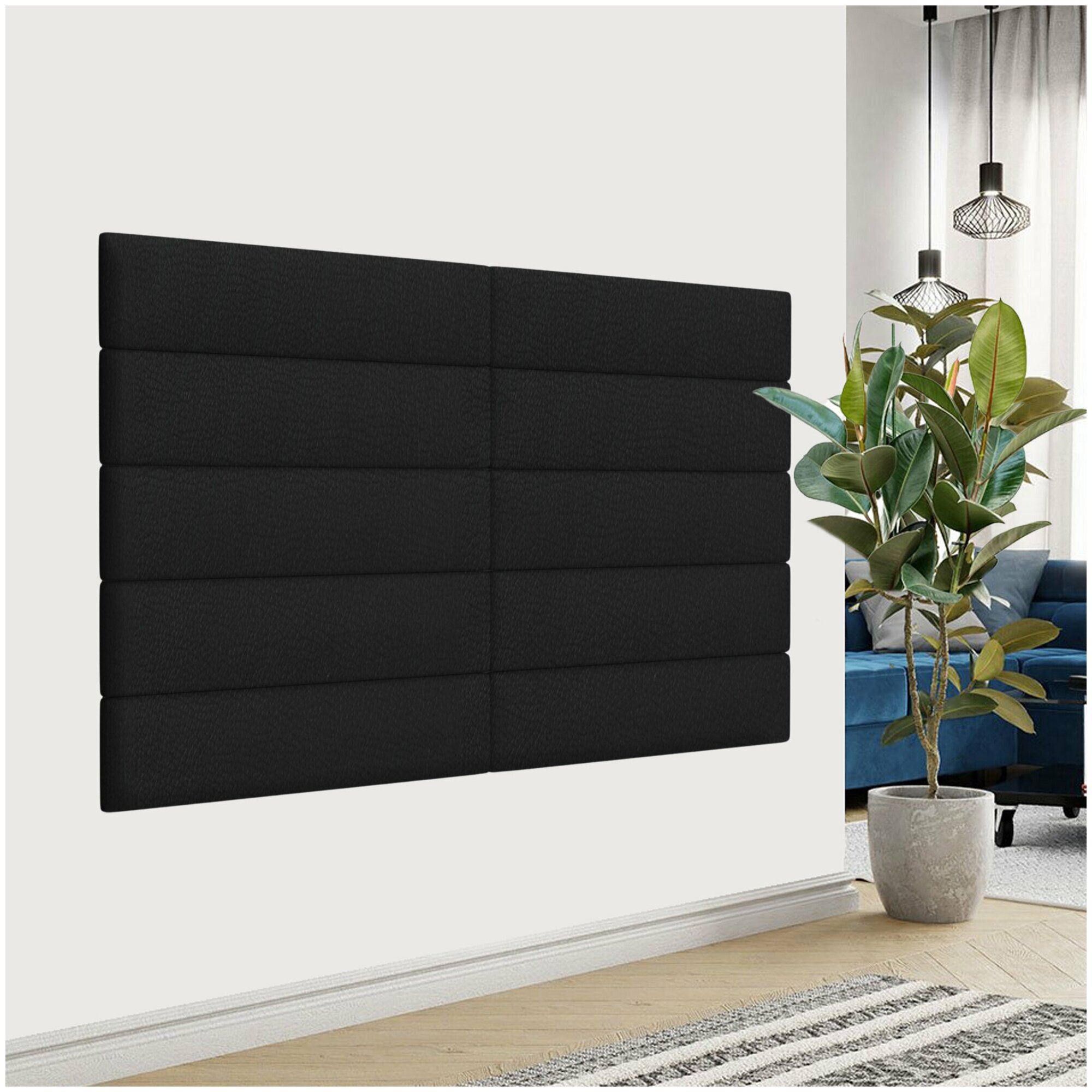 Стеновая панель Eco Leather Black 15х60 см 2 шт. - фотография № 1