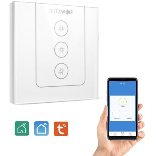 Умный настенный выключатель света BlitzWolf BW-SS9 3 Way Wi-Fi Smart Wall Light Switch White 2841₽