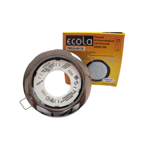 Светильник Ecola GX53 H4 черный хром для натяжного потолка с термокольцом