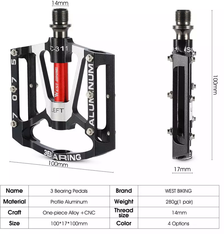 Педали West Biking 3 Bearing Pedals Black, 2 штуки