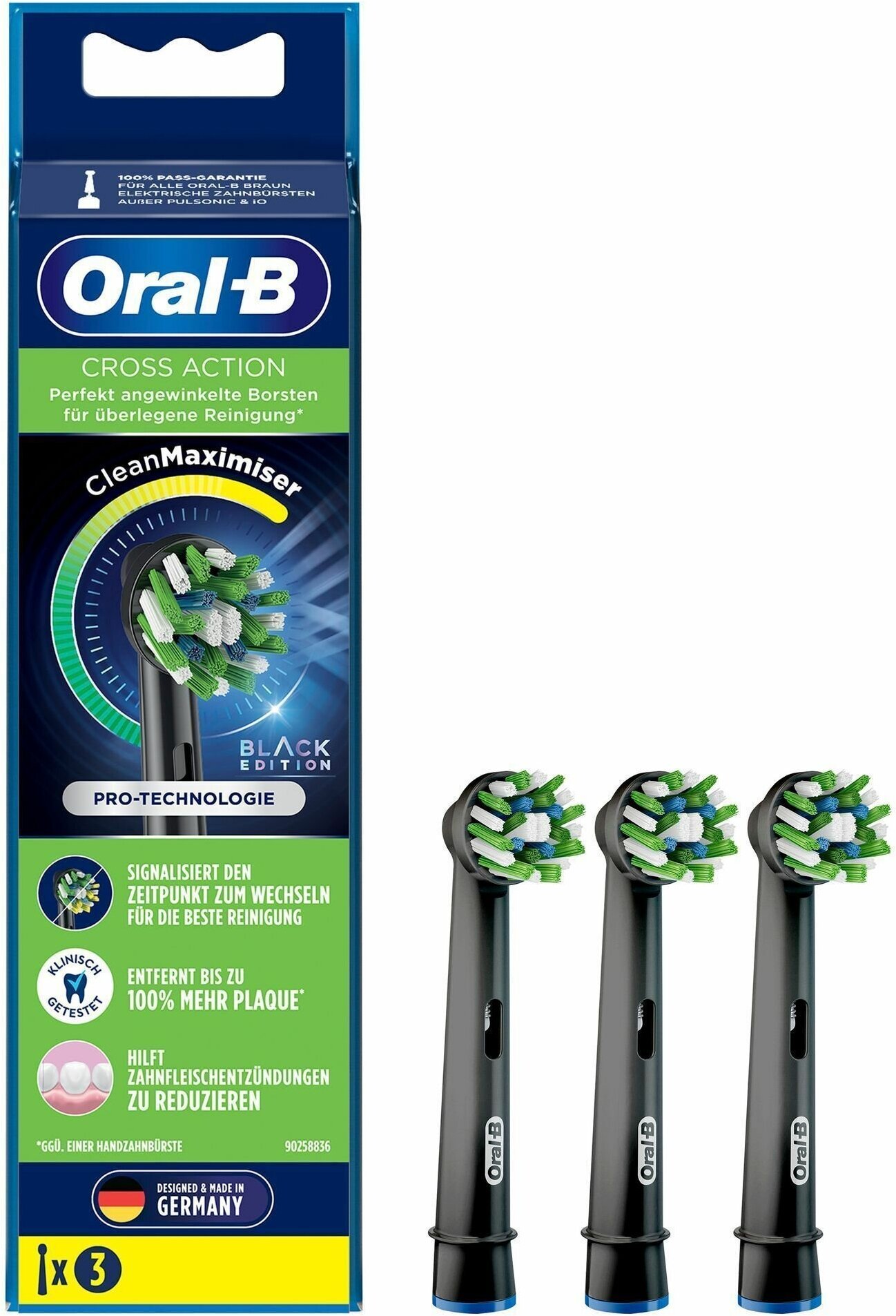 Насадки для электрической зубной щетки Oral-B CrossAction Black Edition CleanMaximiser EB50BRB-3, цвет черный (3 шт)