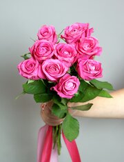 Розы розовые 11 штук, "Розовый люпин" 40 см под ленту