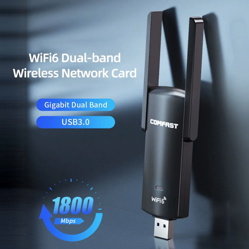 Адаптер WiFi 6 Comfast CF-953AX (1800Mbps) MT7921AU чипсет 2*3dbi comfast wifi адаптер мини беспроводная сетевая карта 150 мбит с ap функция 2 4g windows pc приемник wifi ключ plug and play cf wu815n