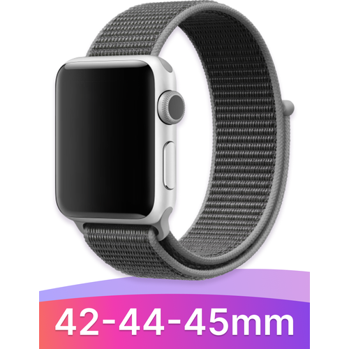 Нейлоновый ремешок для умных часов Apple Watch 42-44-45-49 mm / Тканевый сменный браслет для смарт часов Эппл Вотч 1-7, SE серии / Графит