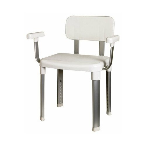 Стул-кресло для ванной Primanova M-KV19-01 со спинкой и подлокотниками, цвет белый с регулировкой по высоте 42,5-52,5 см, материал алюминий и пластик, нагрузка до 150 кг