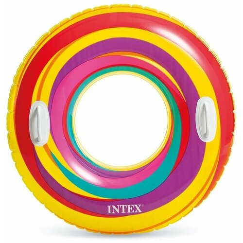 INTEX круг для плавания, пляжный надувной круг с ручками, 91 см, основной цвет желтый круг надувной 122 см intex с ручками от 12 лет 58202eu