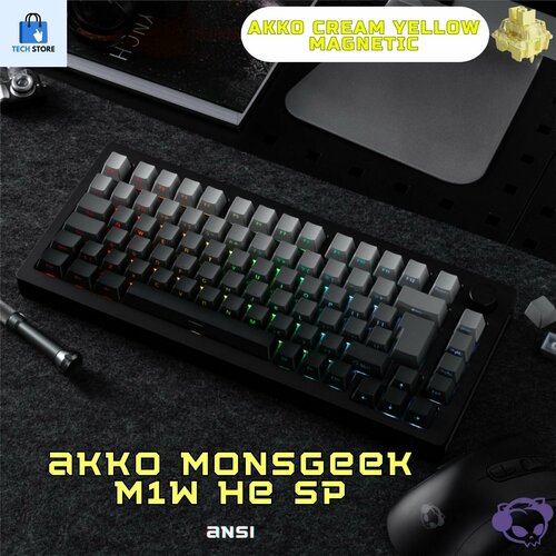 Игровая клавиатура Akko Monsgeek M1W HE SP Akko Cream Yellow Magnetic Английская раскладка 8000 Гц магнитные свитчи черная 1279000₽