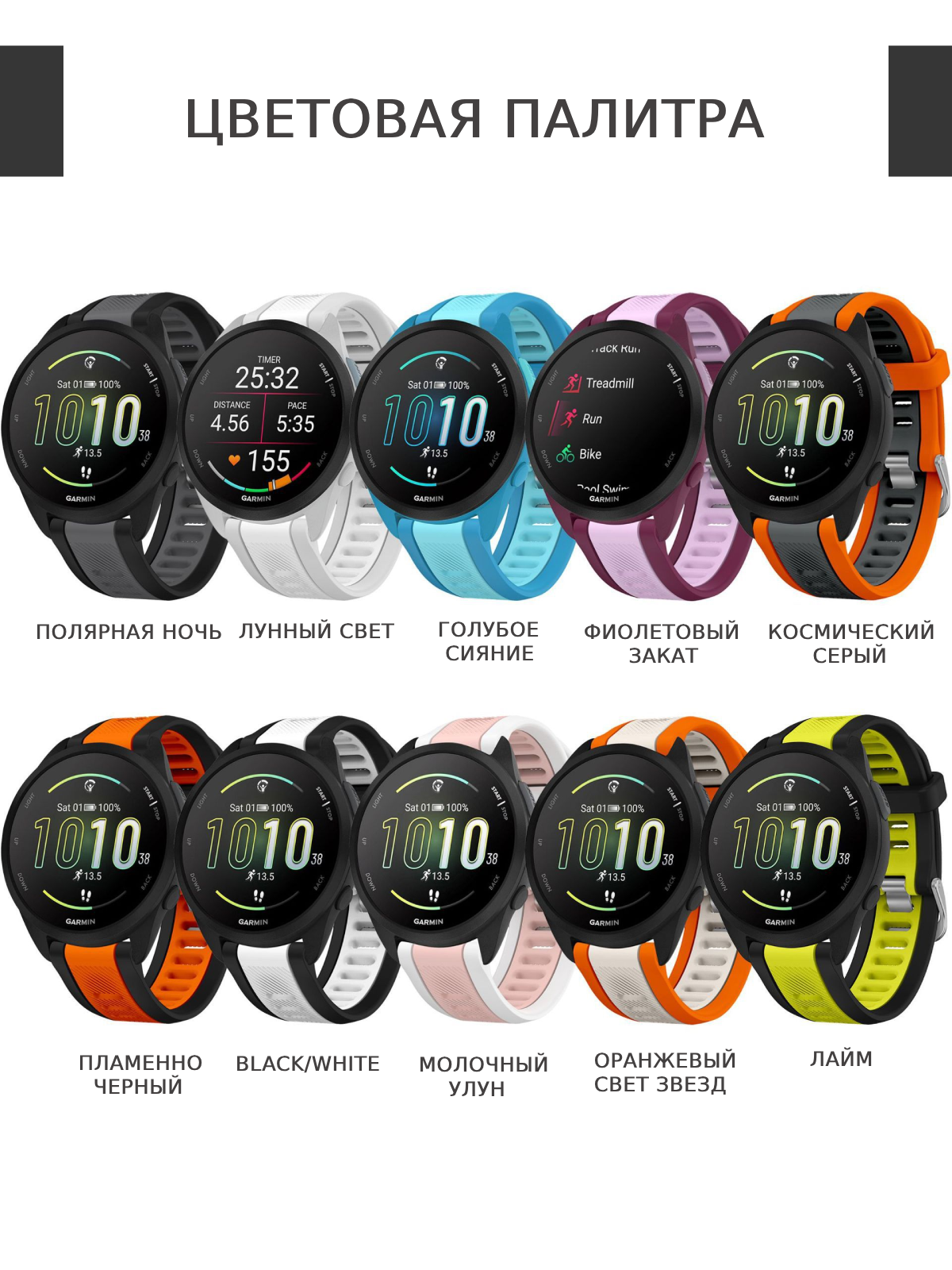 Ремешок силиконовый 20 мм для смарт-часов Huawei, Samsung, Garmin Forerunner, Venu — фото 1