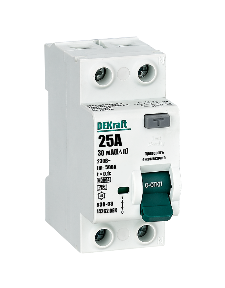 УЗО DEKraft 2P 25 А 30 мА 6 кА A 14262DEK