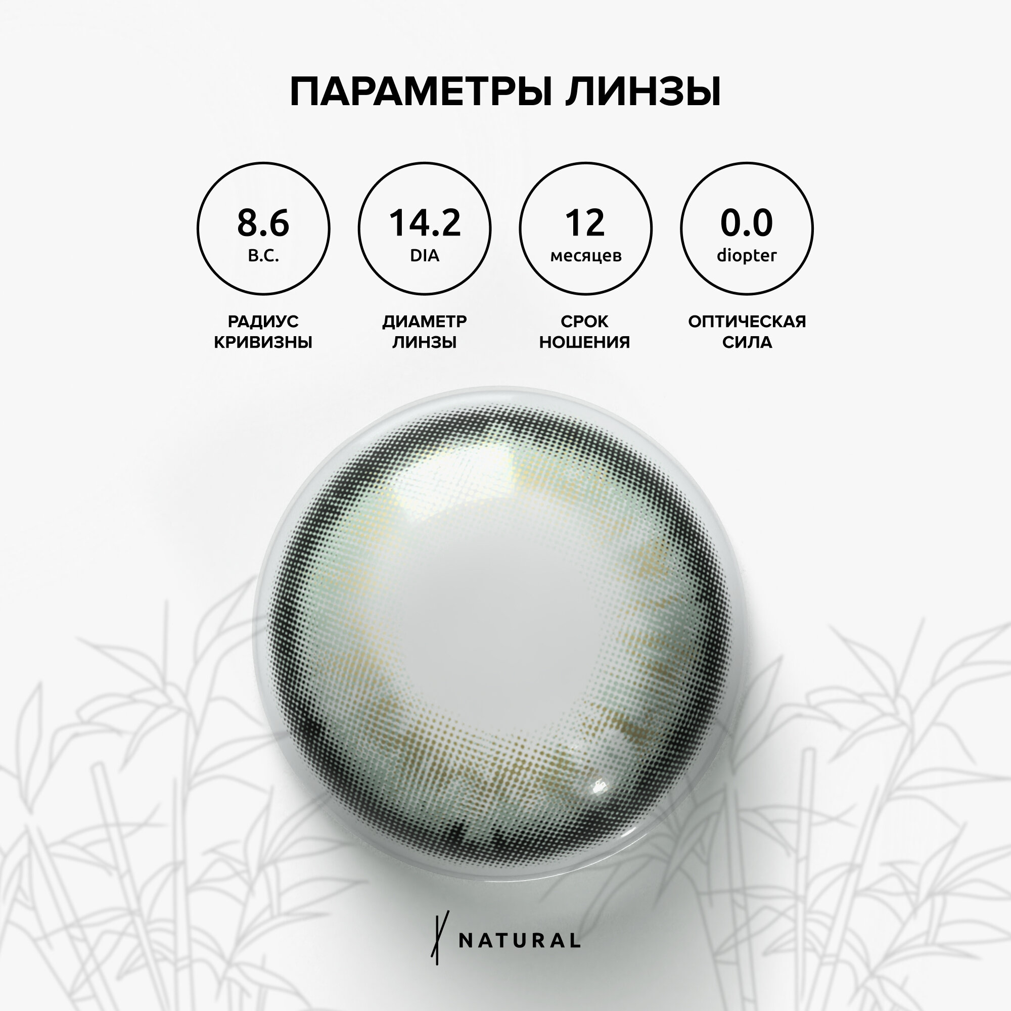 Изображение Цветные линзы зеленые ZUMMY NATURAL 0,0, радиус кривизны 8,6