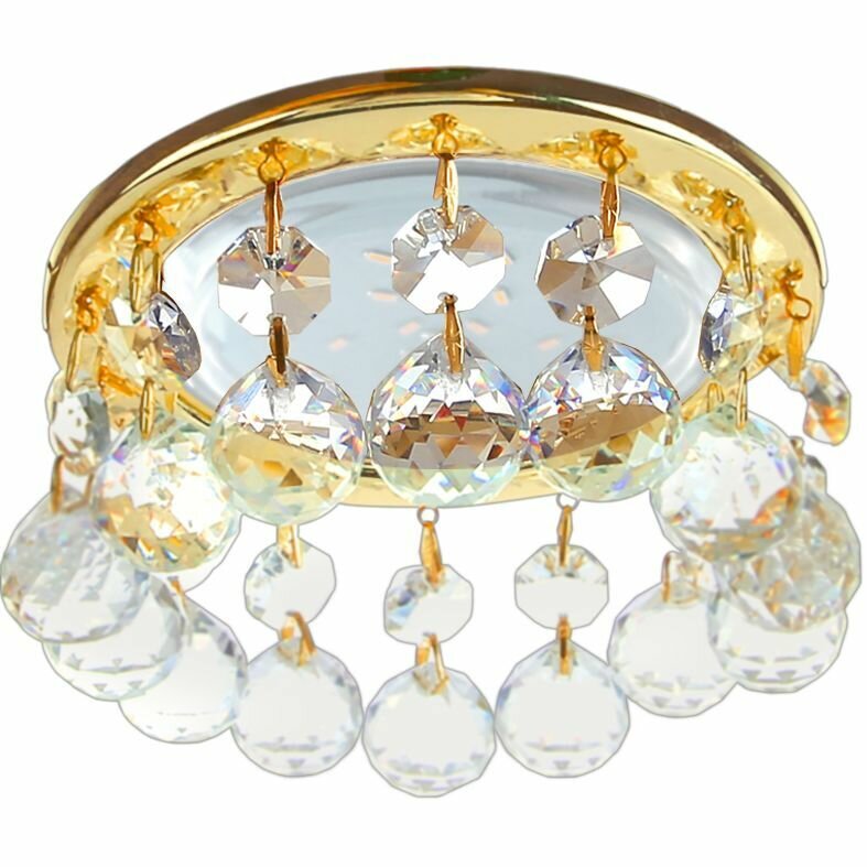 Ecola Светильник встраиваемый GX53 H4 5346 Glass Круглый с большими хрусталиками на прямом подвесе Прозрачный /Золото