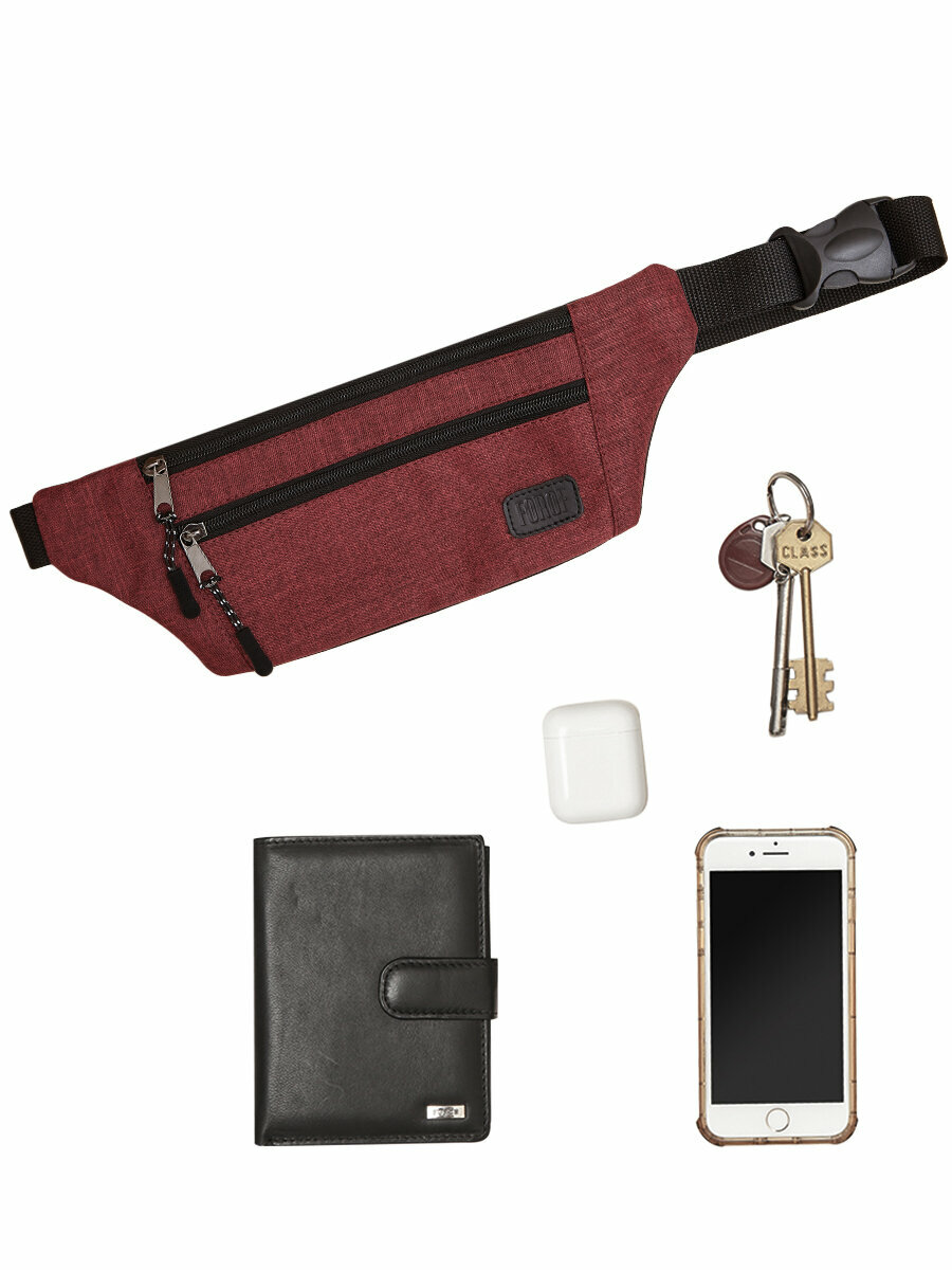 Сумка поясная FORTE, фактура матовая, бордовый, черный — фото 1