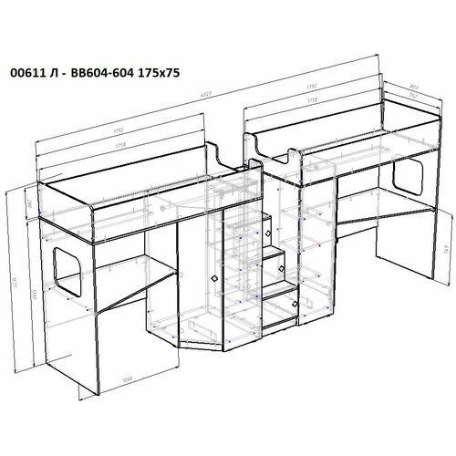 Двухъярусная кровать Л-ВВ604-604 80х190 Белый Белый