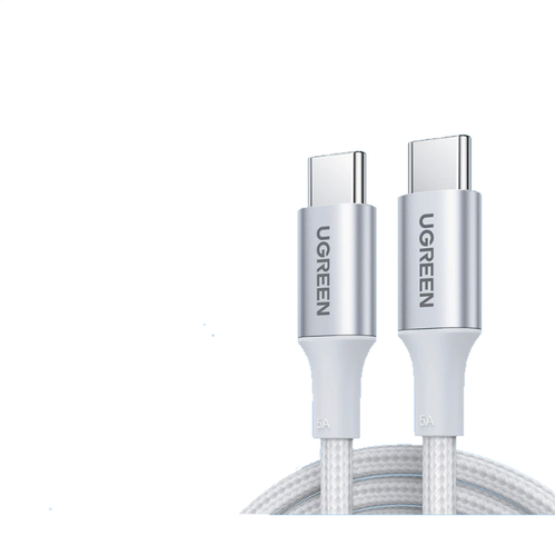 Кабель UGREEN USB-C to USB-C 2.0 Cable 100W Aluminum Case with Braid 1.5m US316 Silver White (25068)