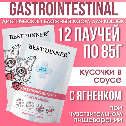 Влажный корм для кошек Best Dinner Exclusive Vet Profi GastroIntestinal при проблемах с ЖКТ, кусочки ягненка в соусе,12*85 гр (12 шт.)