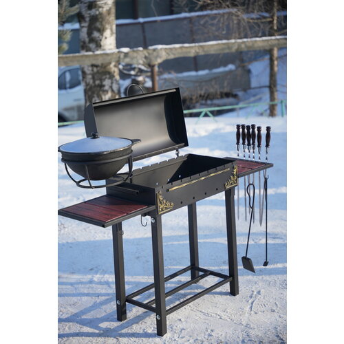 Мангал усиленный 5мм горячекатаная сталь. Барбекю мангал с подказаником. Лофт с деревяными полочками. Гриль с крышкой