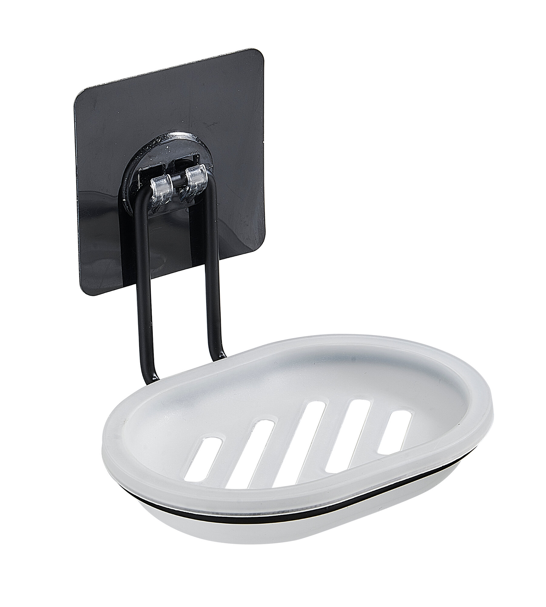 Мыльница Potato P2802, металл, овальная, чёрная, крепление присоска