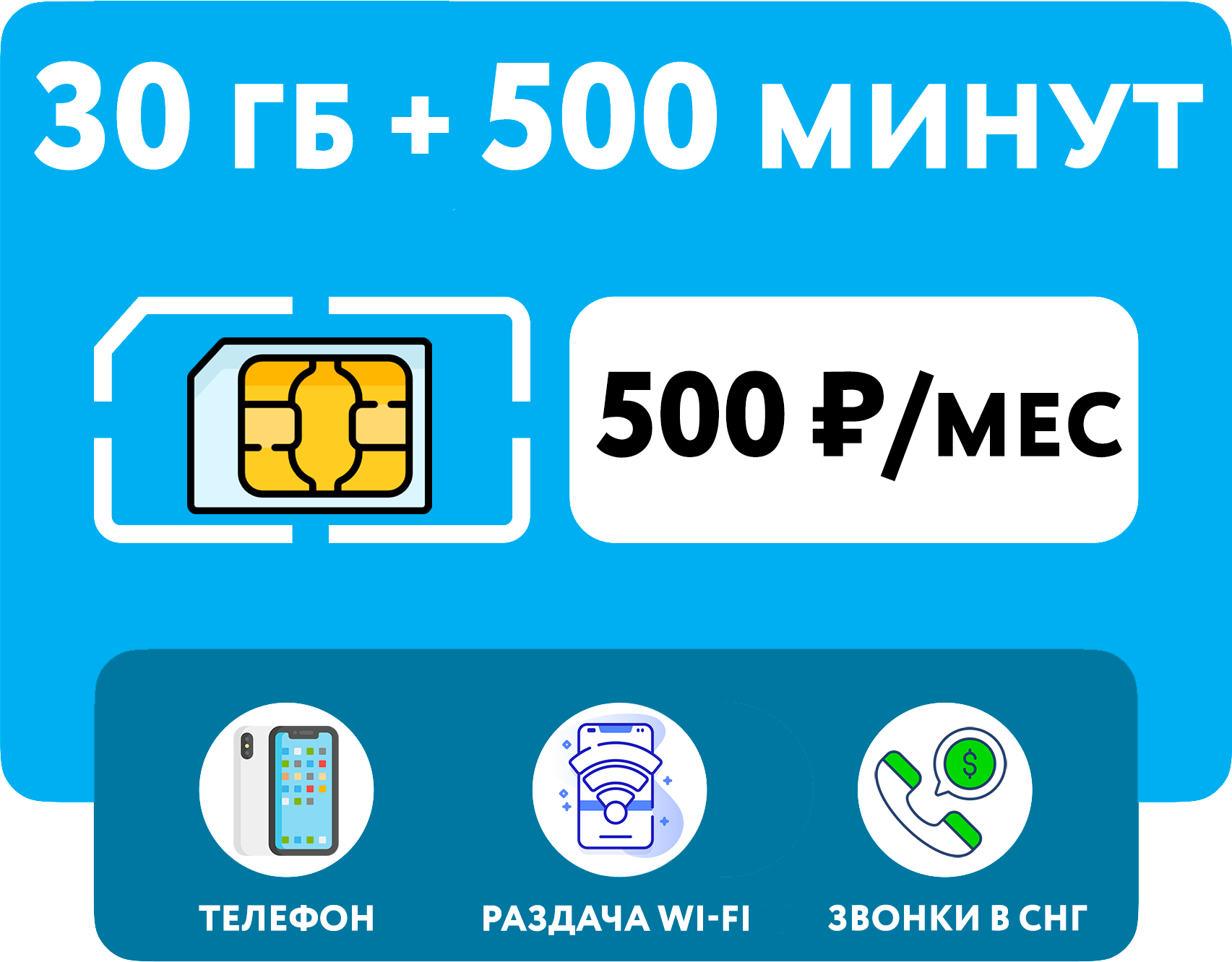 SIM-карта Йота (Yota) 30 гб интернет 3G/4G + 500 минут по РФ + выгодные звонки в СНГ (Вся Россия)