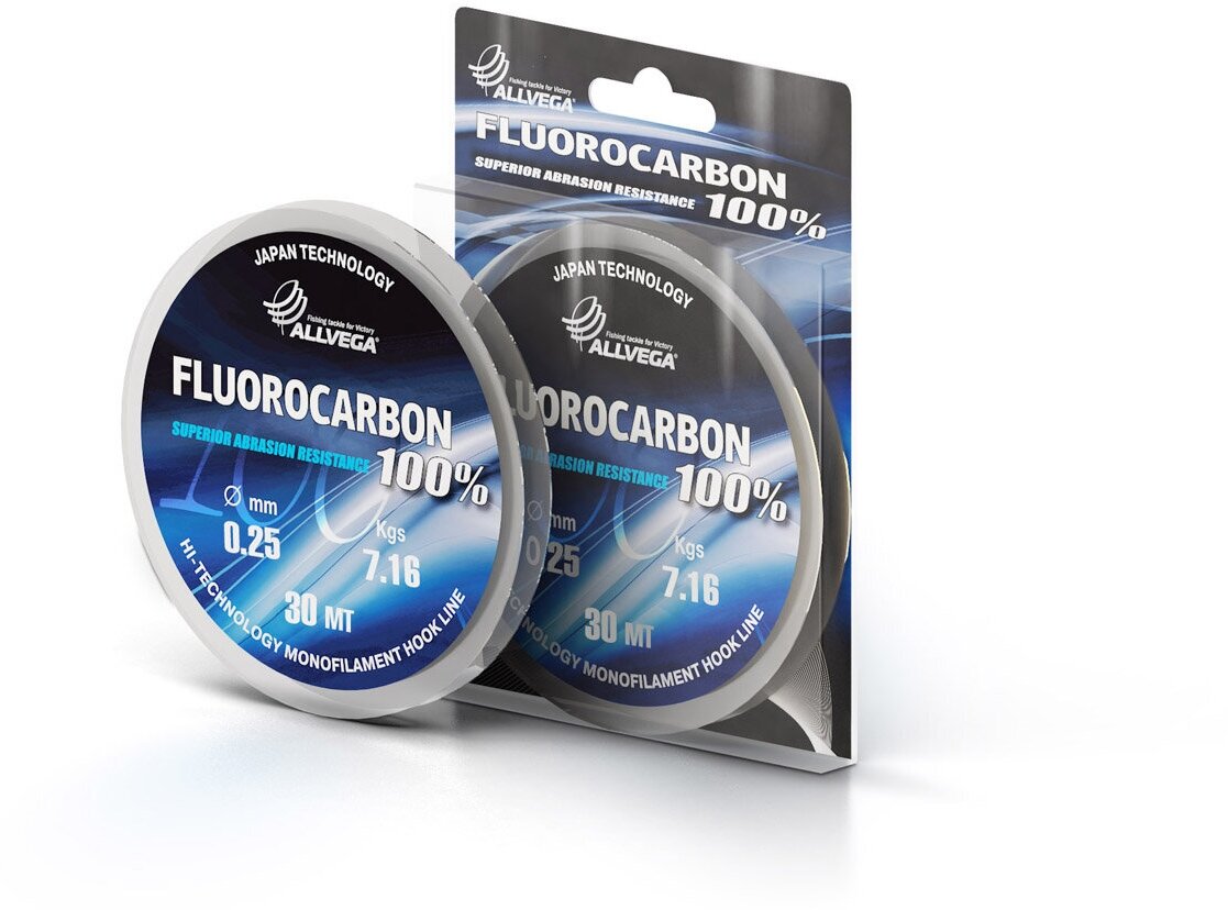 Леска монофильная ALLVEGA "FX Fluorocarbon 100%" 30м 0,25мм (7,16кг) флюорокарбон 100%