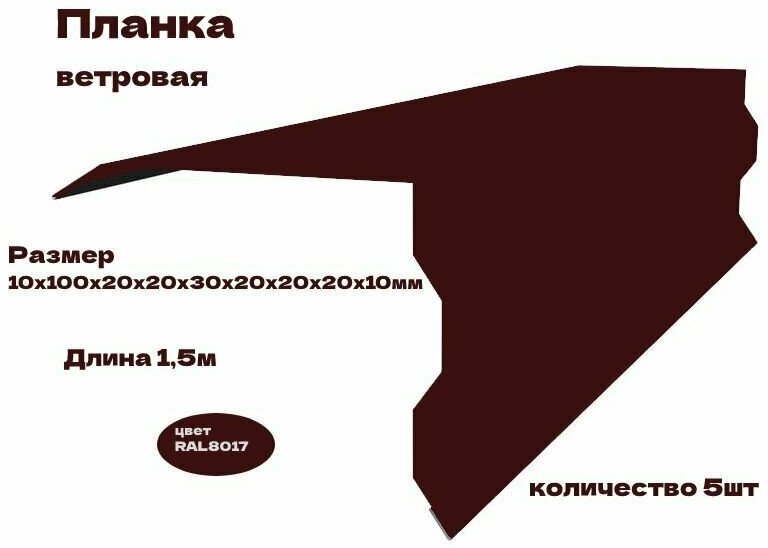 Планка ветровая/Планка торцевая 100х125мм длина 1500мм RAL8017 5шт