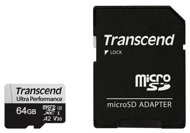 Карта памяти TRANSCEND microSDXC 64Gb 340S UHS-I U3 V30 A2 + ADP (160/80 Mb/s)