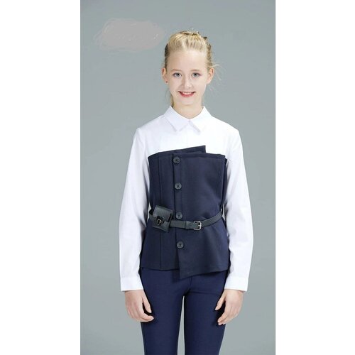школьная блуза deloras размер 134 бежевый белый Школьная блуза Deloras, размер 134, синий